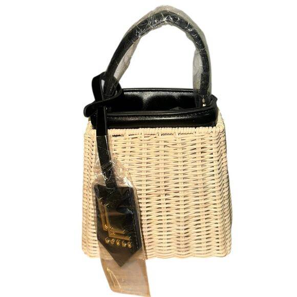 NWT Loulu Cream & Black Wicker Mini Bag - Picture 3 of 6